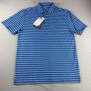 Arnold Palmer Golf Polo Mens L Blue Striped Shirt Performance Stretch Wicking